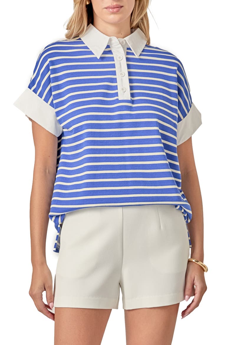Stripe Polo Top, Main, color, BLUE/ WHITE