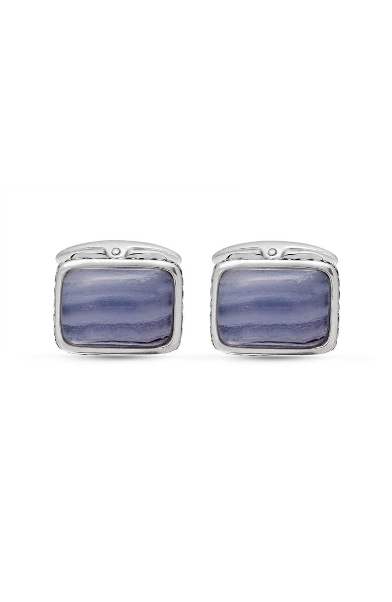 LuvMyJewelry Blue Lace Agate Sterling Silver Men Cufflinks, Main, color, Silver