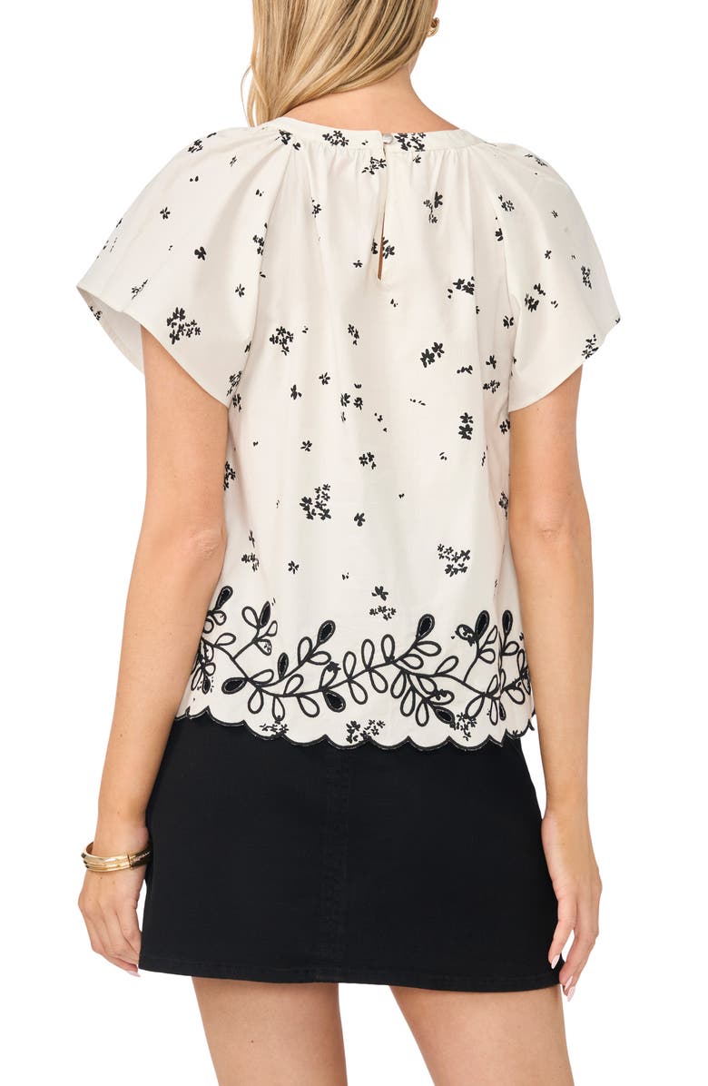 Vince Camuto Print Flutter Sleeve Top, Alternate, color, Ultra White