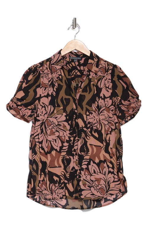ADRIANNA PAPELL ADRIANNA PAPELL PATTERNED PINCH SLEEVE BUTTON-UP SHIRT 