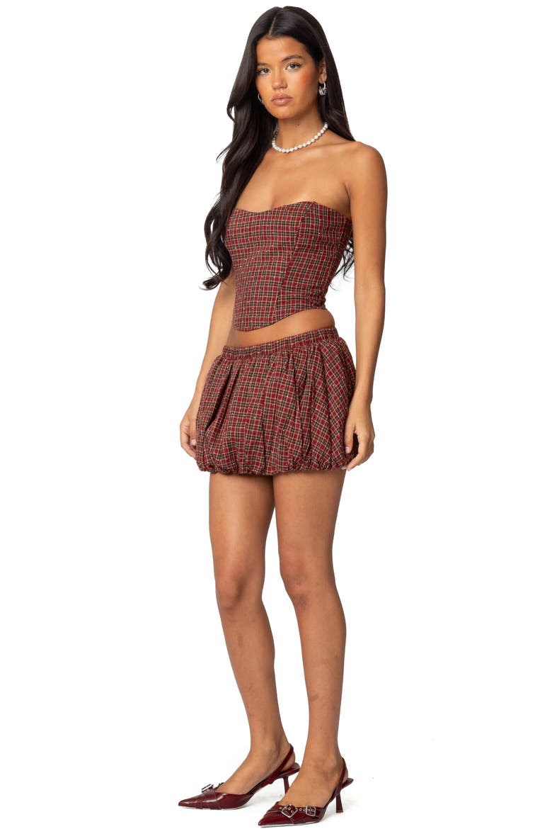 Marlene Plaid Bubble Hem Miniskirt, Alternate, color, RED