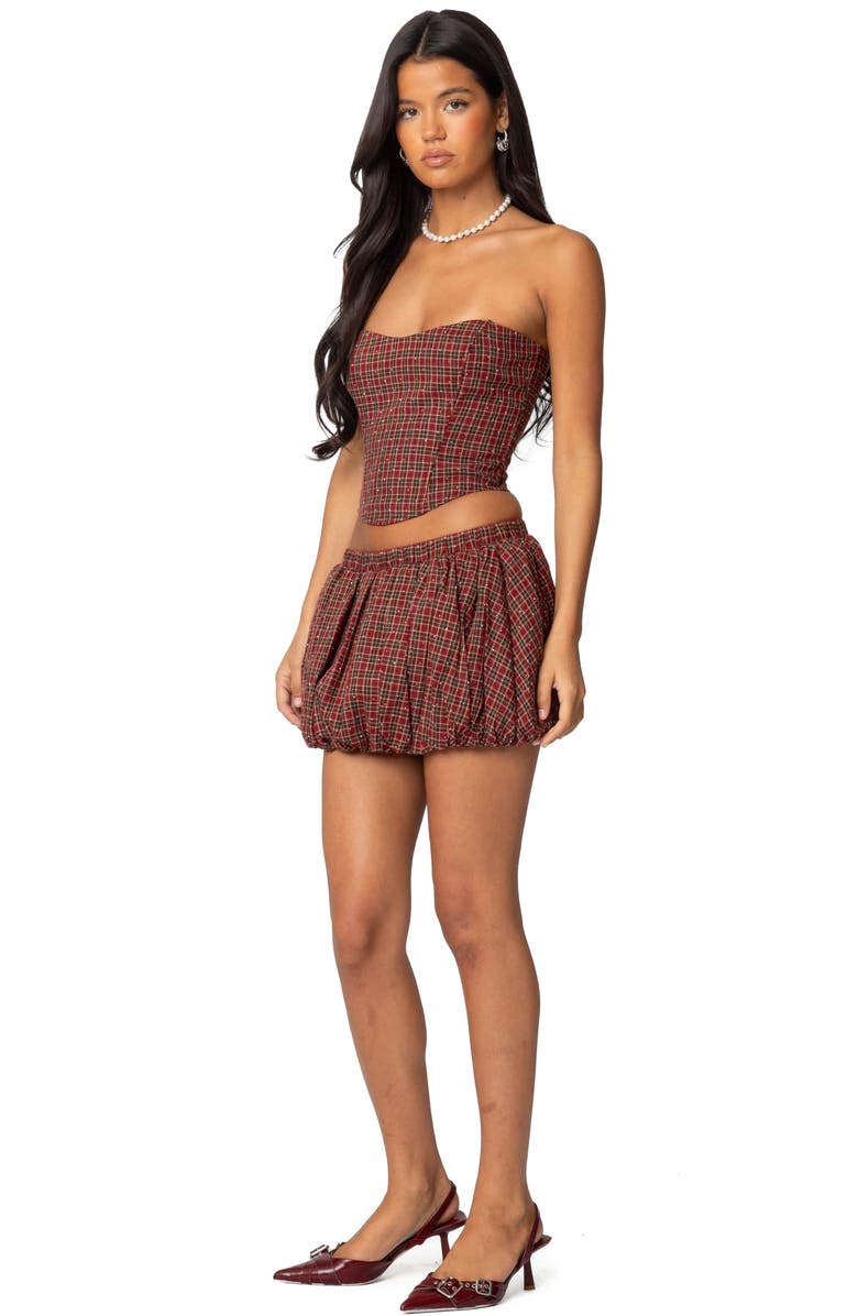 EDIKTED Marlene Plaid Bubble Hem Miniskirt, Alternate, color, Red