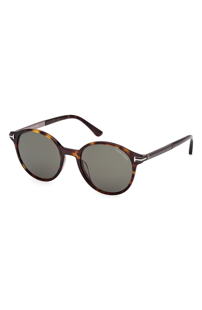 TOM FORD 52mm Round Sunglasses, Alternate, color, Dark Havana / Green