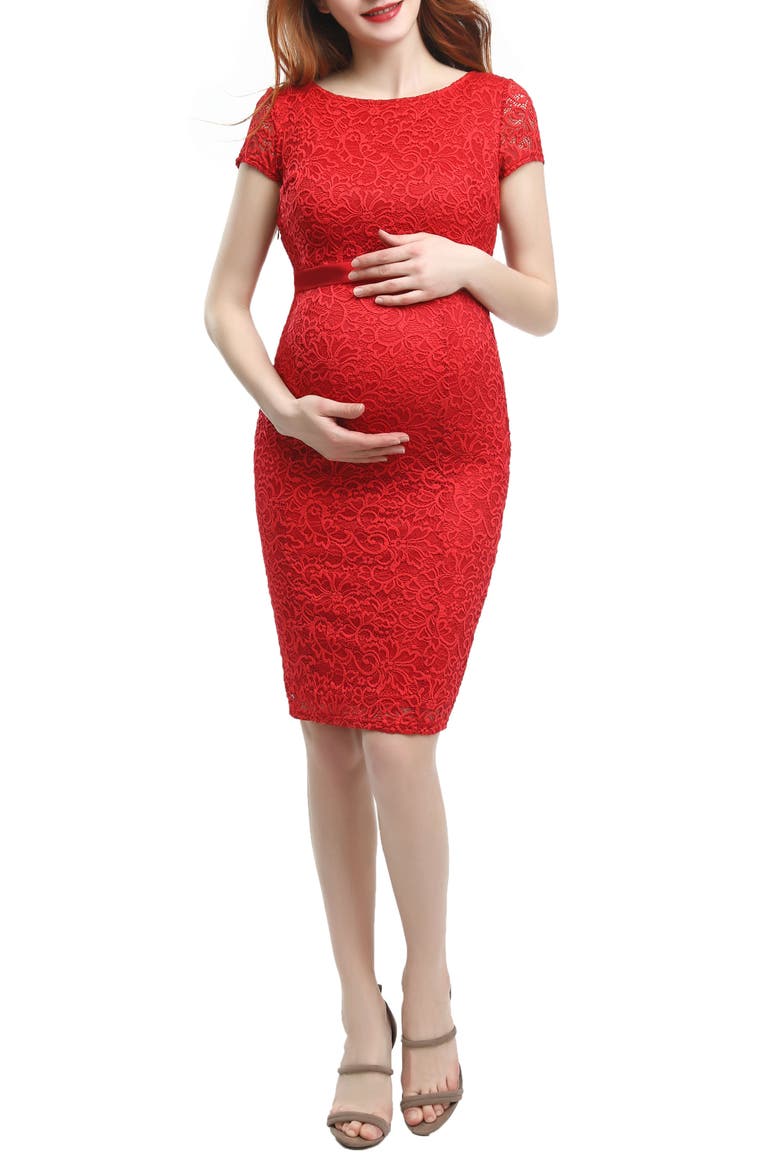 Nancy Stretch Lace Maternity Dress, Main, color, RED