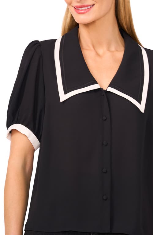 Cece Contrast Trim Georgette Top In Black