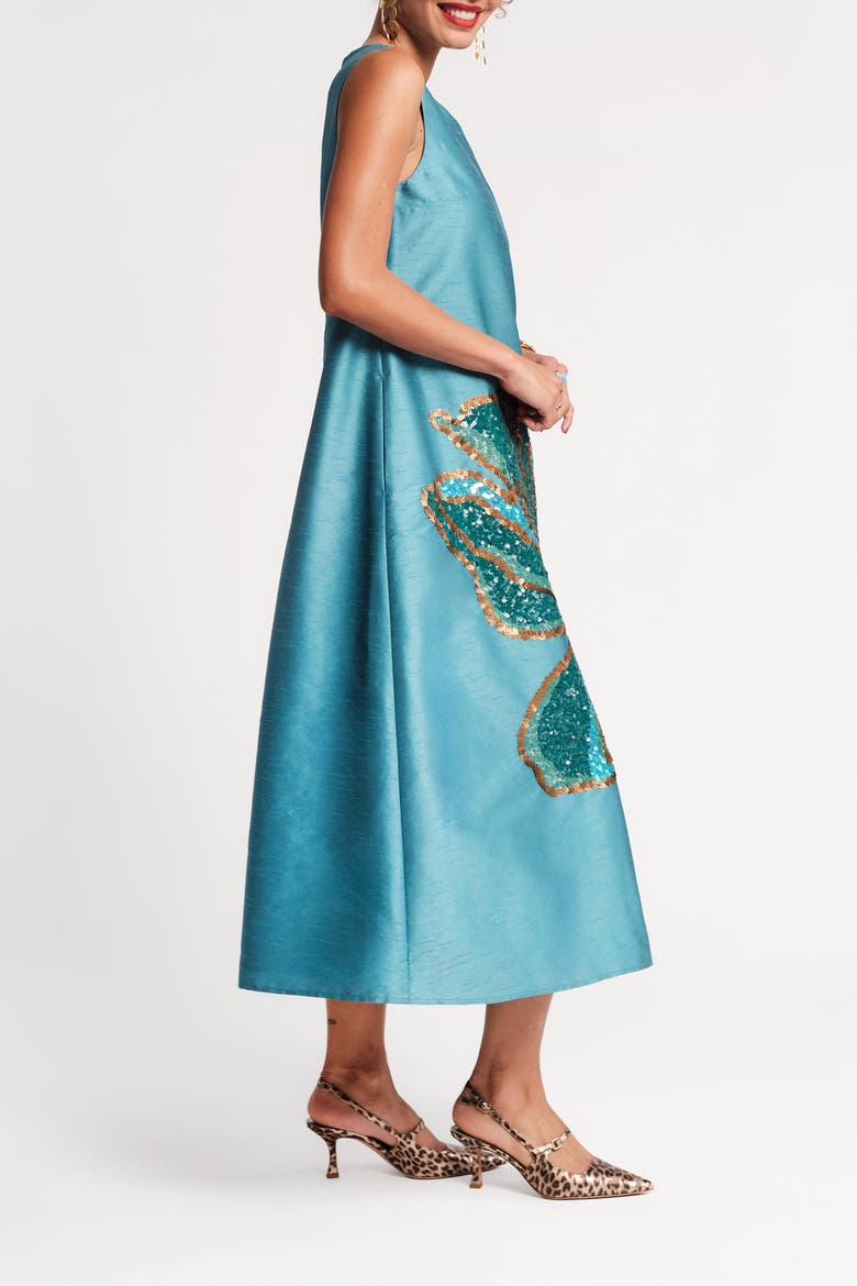 Alice Midi Dress Fringed Tulip, Alternate, color, Teal