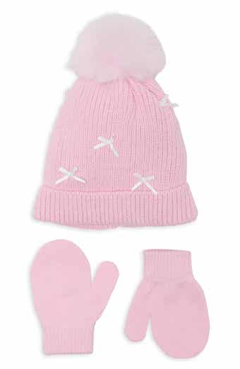 Kids' Mini Bows Faux Fur Pompom Beanie & Mittens Set