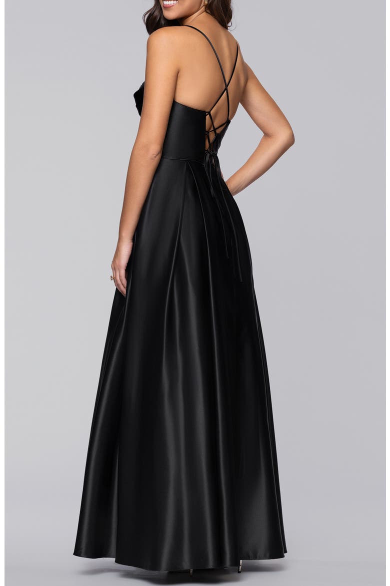 Diamante Lace-Up Ballgown, Alternate, color, BLACK