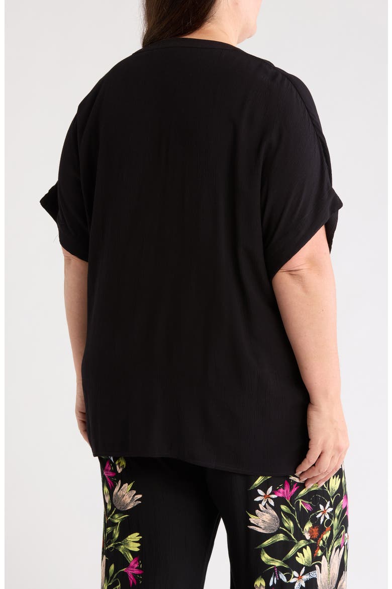 Elbow Sleeve Button-Up Shirt, Alternate, color, BLACK