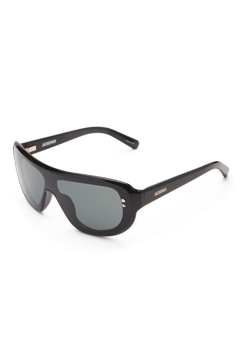 Les Lunettes 130mm Shield Sunglasses, Alternate, color, BLACK/ LIGHT GOLD/ GREY