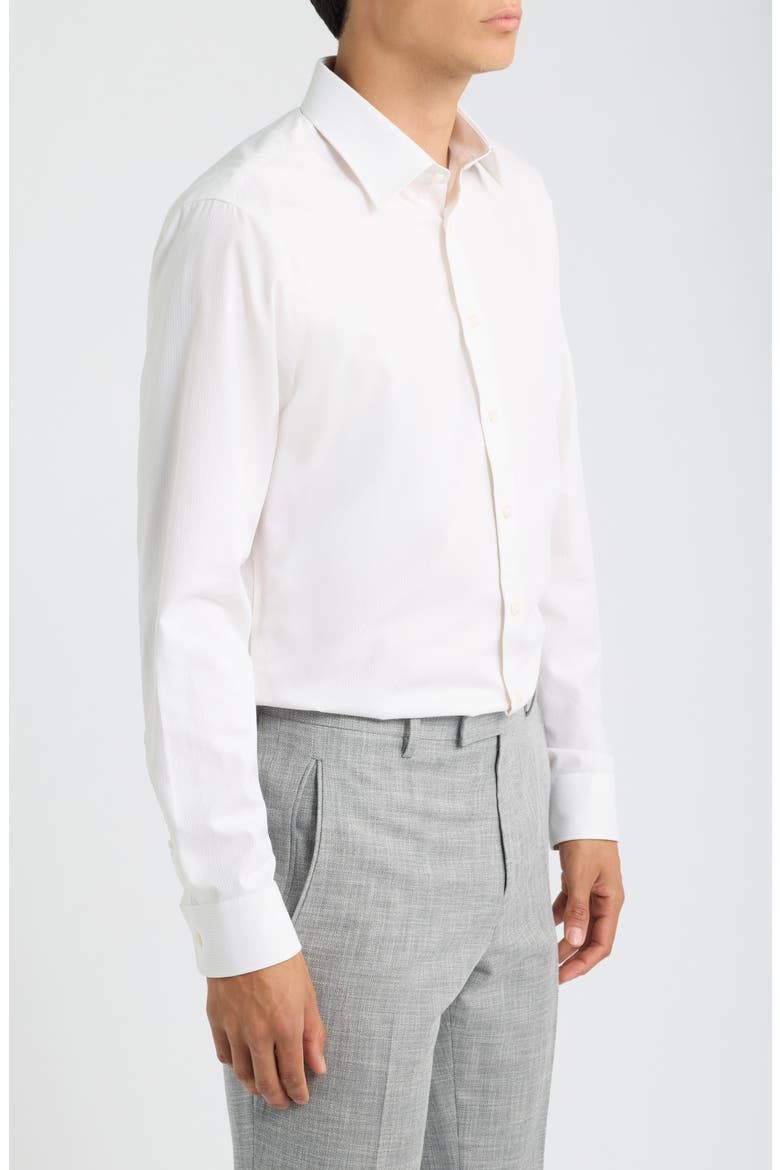 Trim Fit Pinstripe Premium Non-Iron Cotton Dress Shirt, Alternate, color, IVORY EMILIO DOBBY