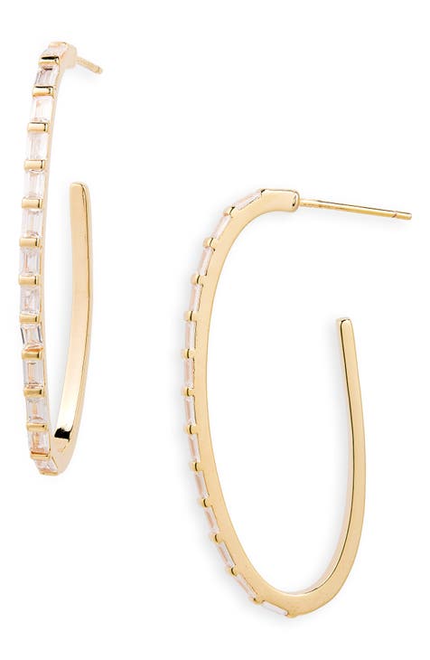 CZ Baguette Hoop Earrings