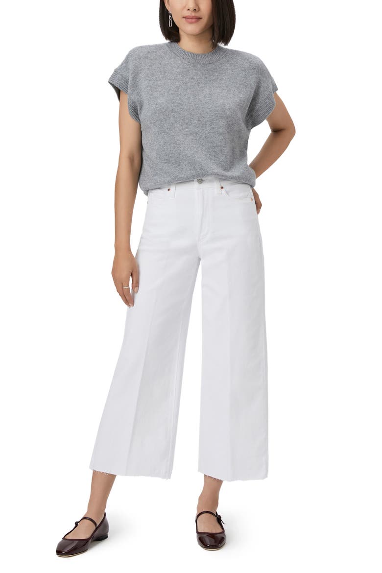 Anessa High Waist Raw Hem Ankle Wide Leg Jeans, Alternate, color, CRISP WHITE