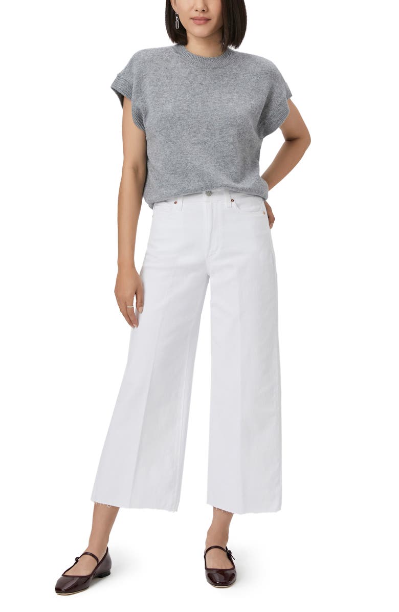PAIGE Anessa High Waist Raw Hem Ankle Wide Leg Jeans, Alternate, color, Crisp White