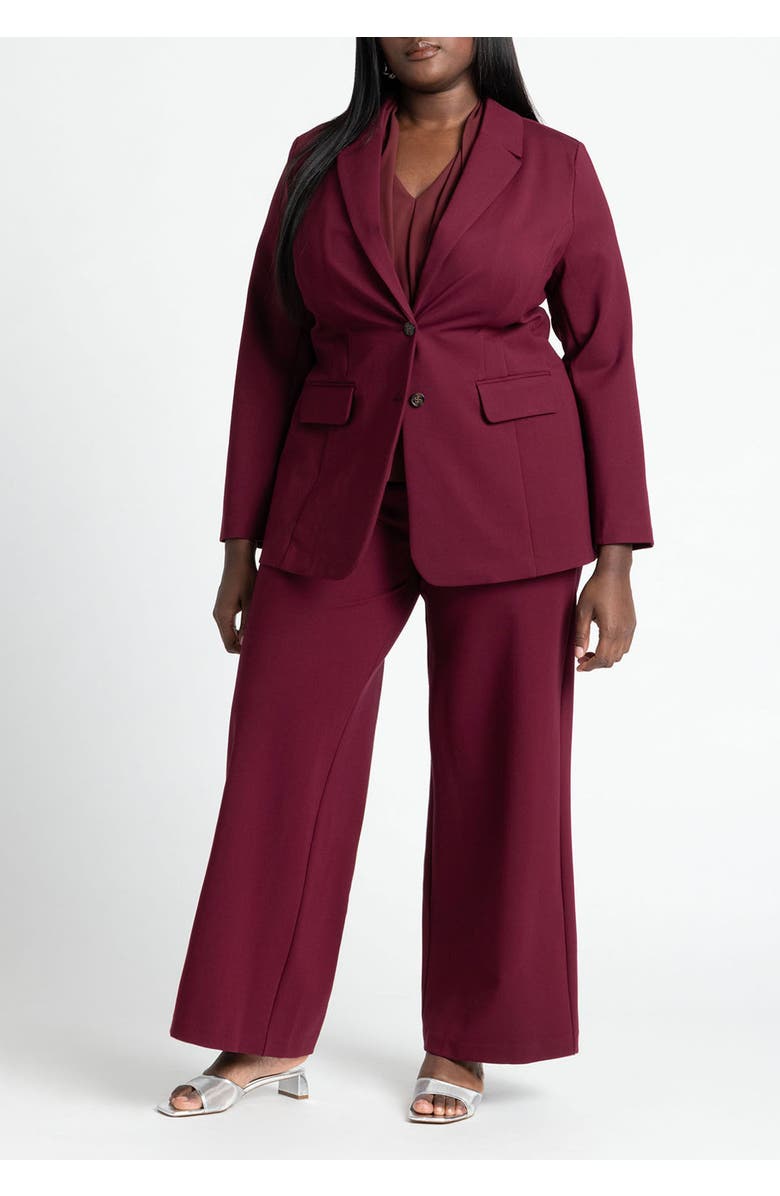 ELOQUII The Ultimate Stretch Long Two Button Blazer, Alternate, color, Maroon Banner