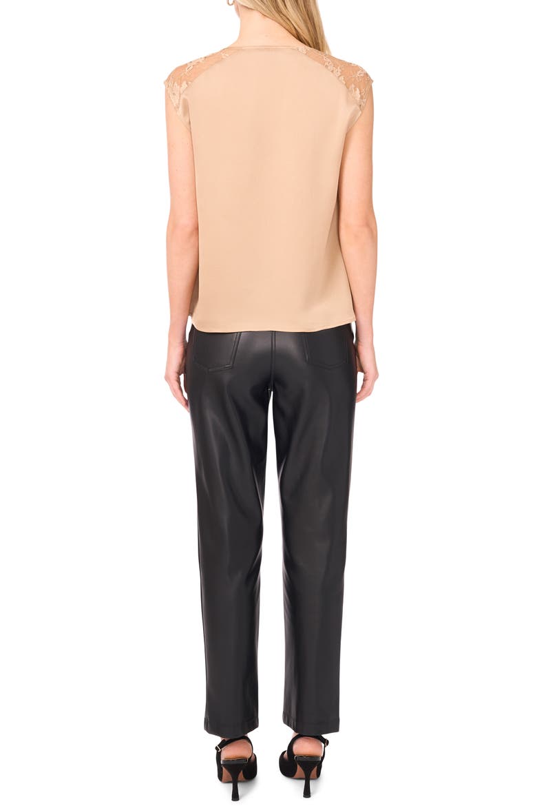 Lace Trim Cowl Neck Sleeveless Top, Alternate, color, CAMEL