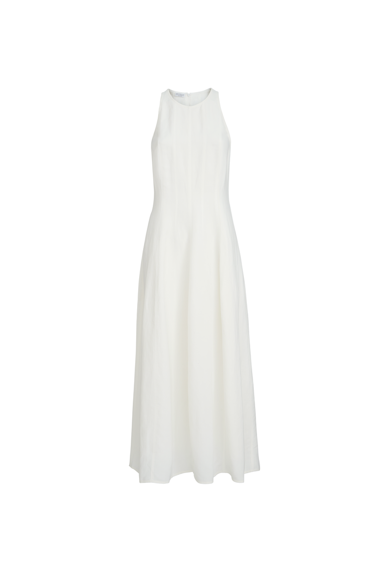 Viscose and linen fluid twill dress, Alternate, color, White