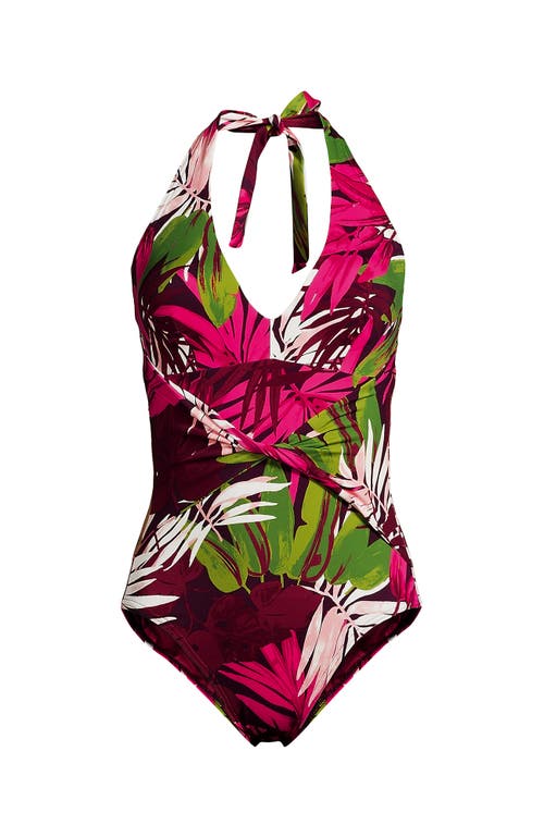 Lands' End Sculpting Suit Plunge Halter High Leg One Piece Swimsuit