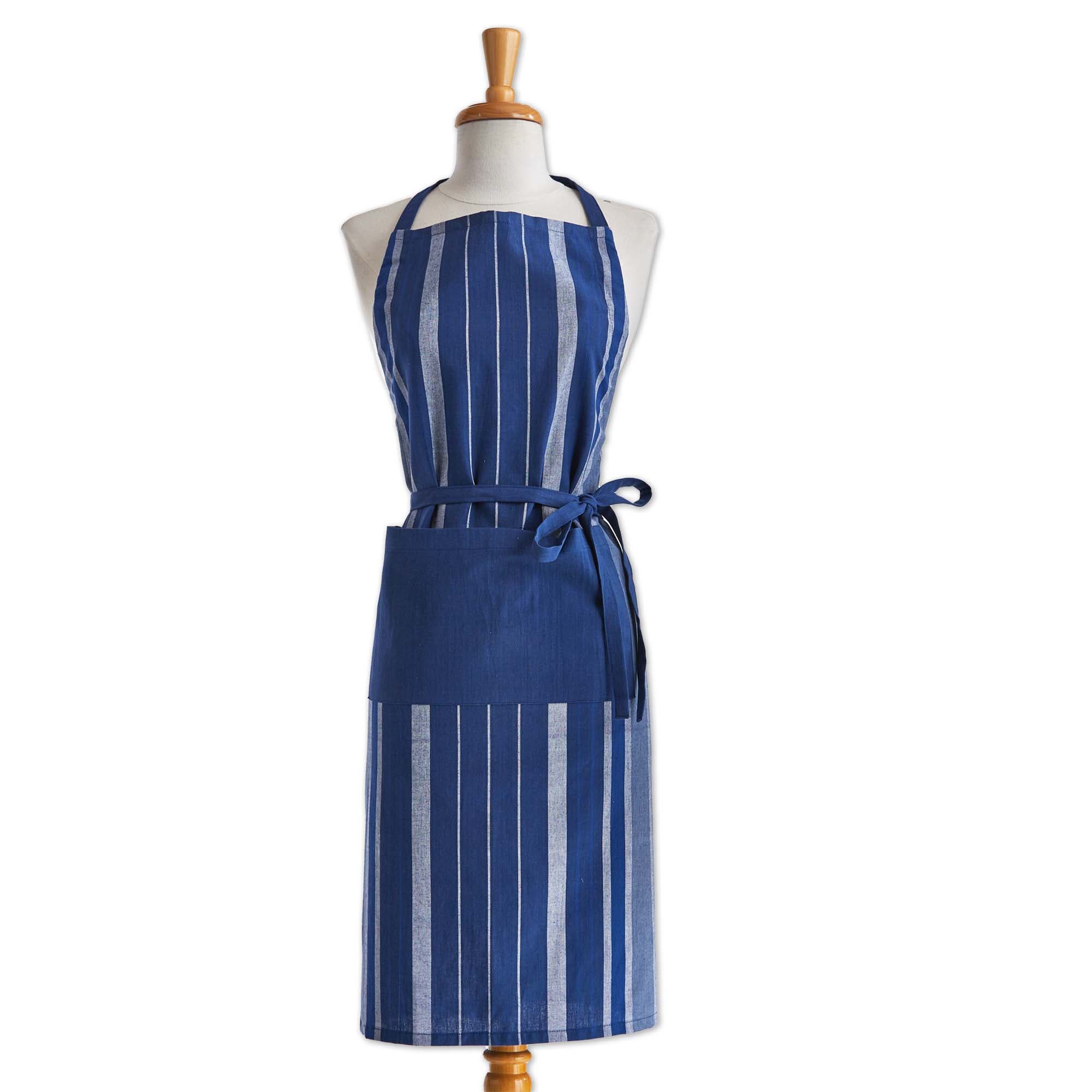 Tag Lapis Stripe Cotton Cooking Baking Apron One Size Large Pocket In Blue