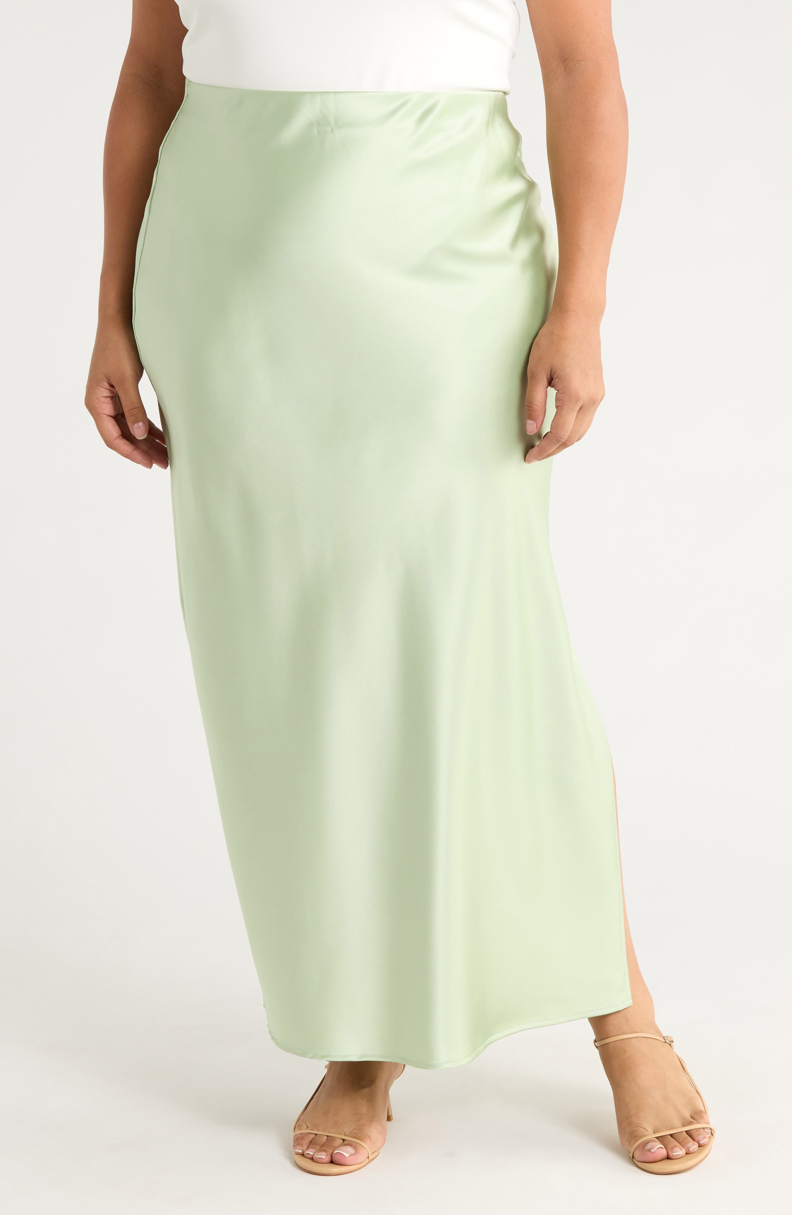 Renee C Side Slit Satin Maxi Skirt
