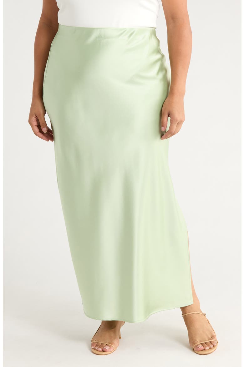 Side Slit Satin Maxi Skirt, Main, color, MINT