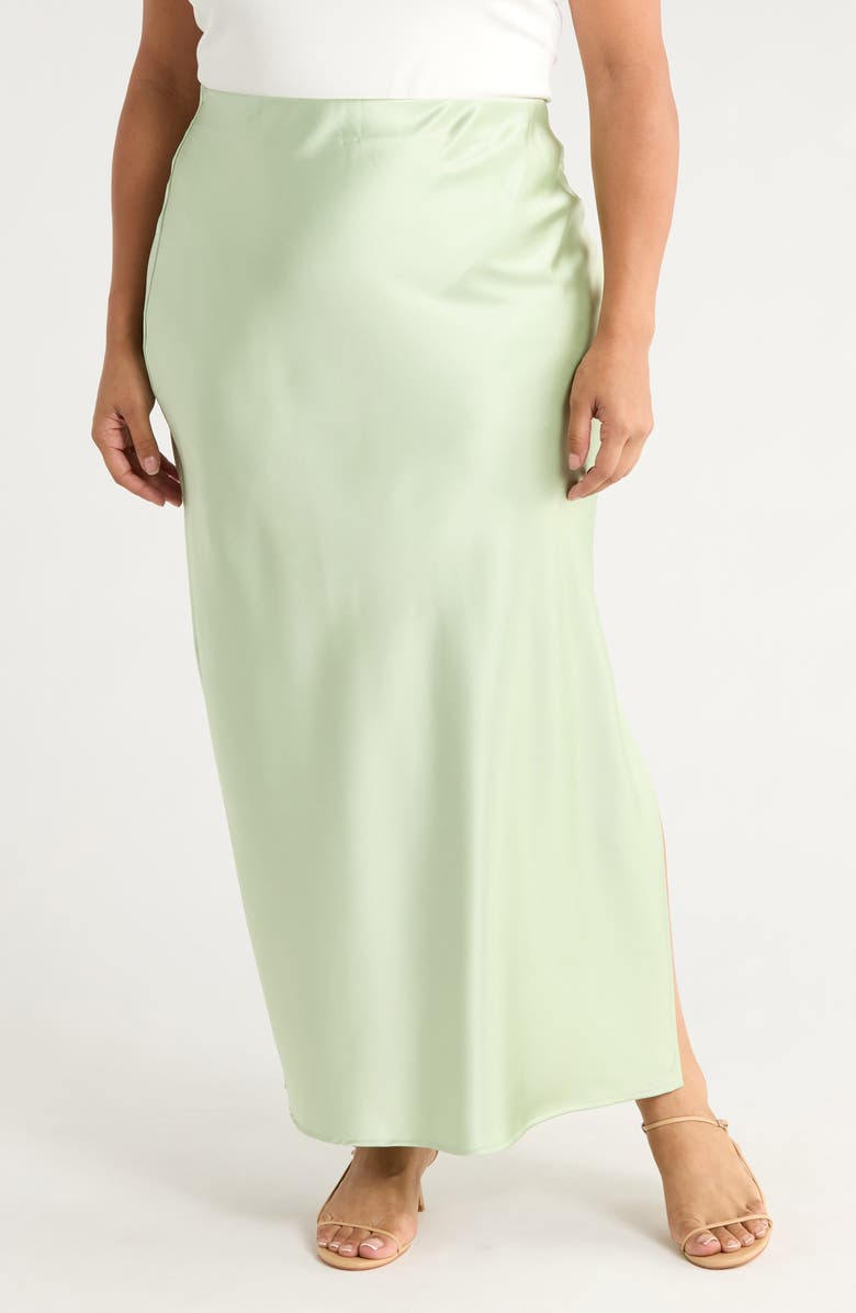 Renee C Side Slit Satin Maxi Skirt, Main, color, Mint