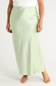 Renee C Side Slit Satin Maxi Skirt