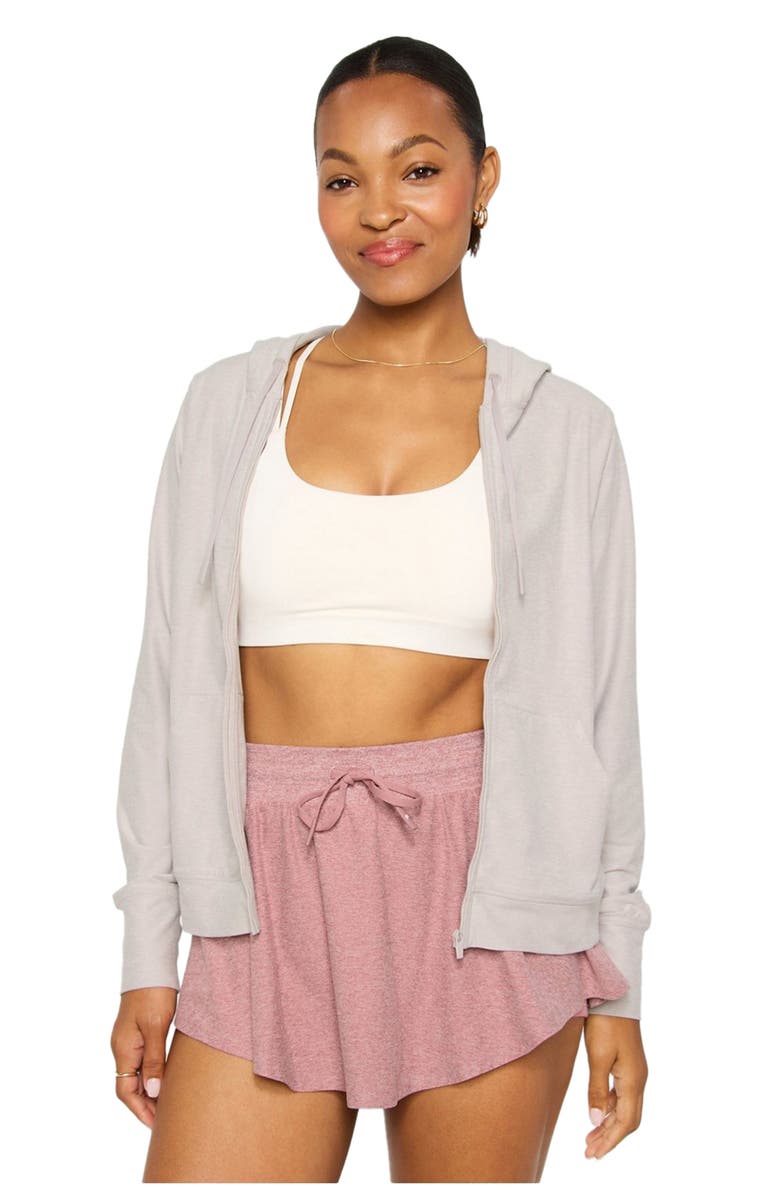 Fabletics Cloud Jersey Full Zip Hoodie, Main, color, Light Sand Heather