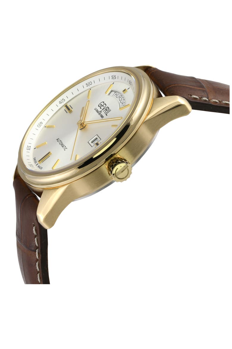 Excelsior Swiss Automatic Croc Embossed Leather Strap Watch, 42mm, Alternate, color, BROWN