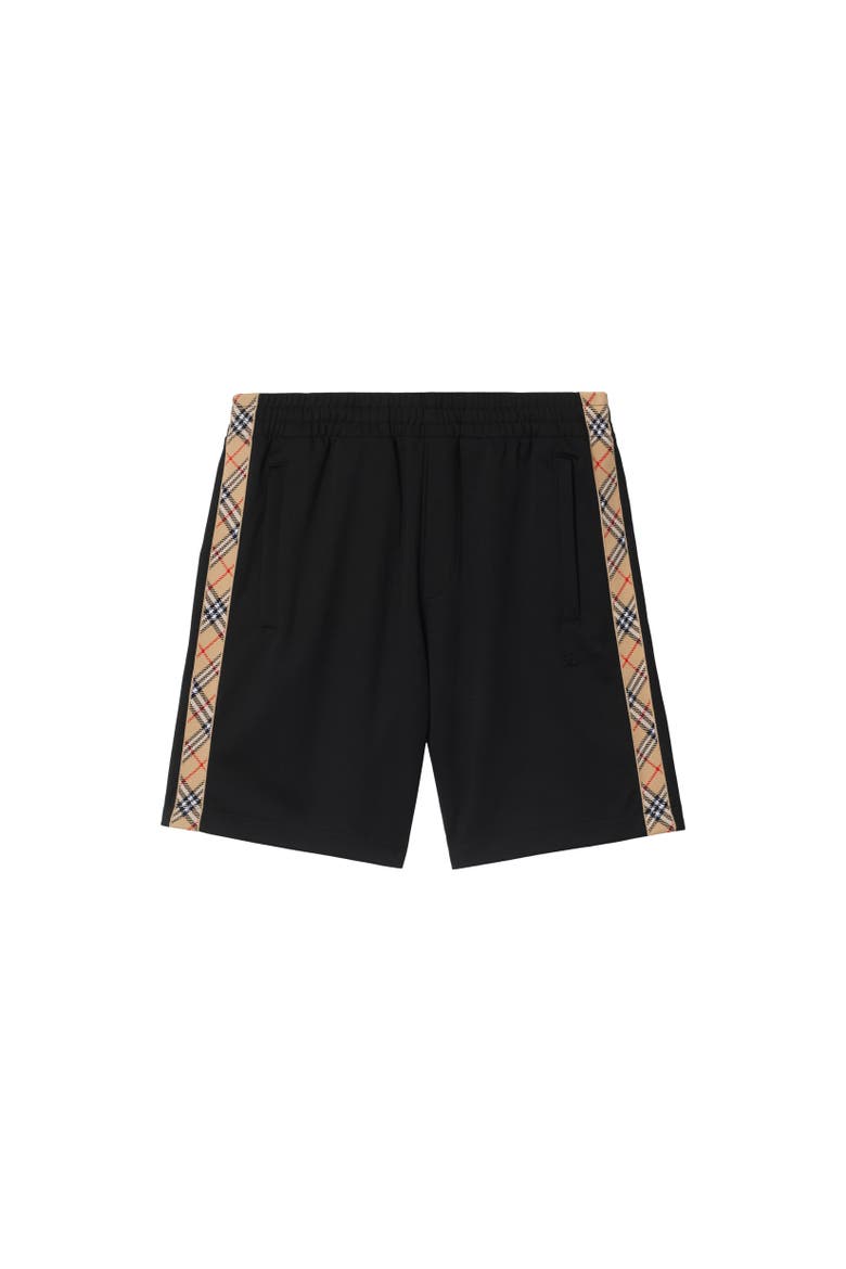 Check Trim Cotton Blend Shorts, Alternate, color, Black