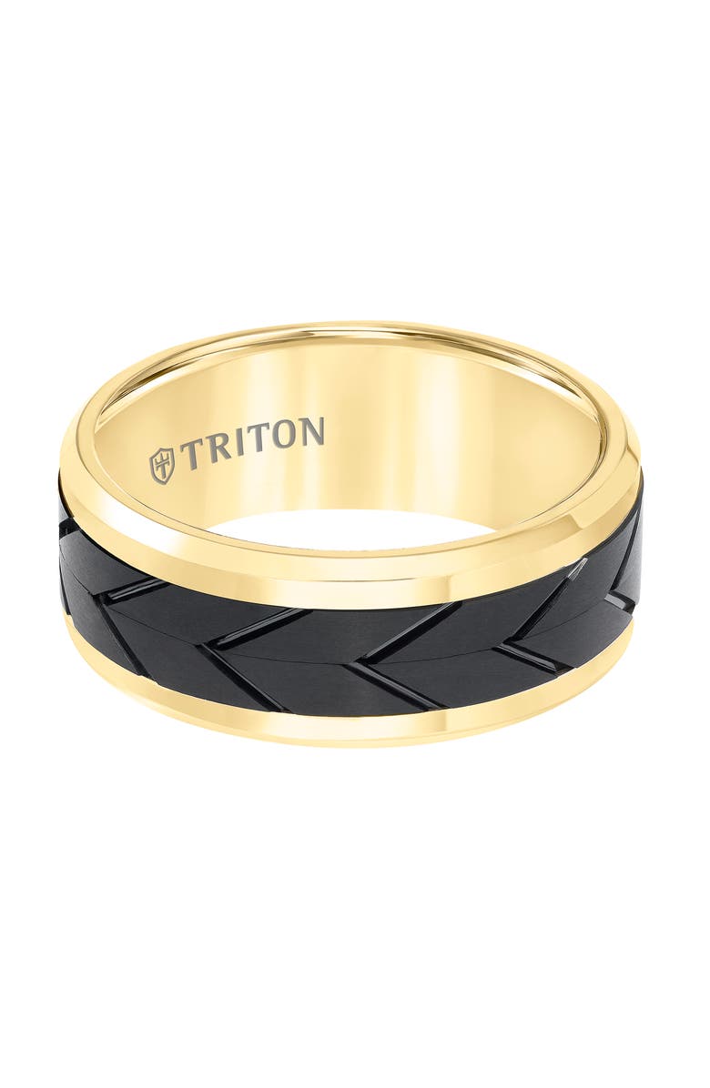 Triton 9MM Tungsten Carbide Ring with Black Tire Tread Center and Bevel Edge, Alternate, color, 