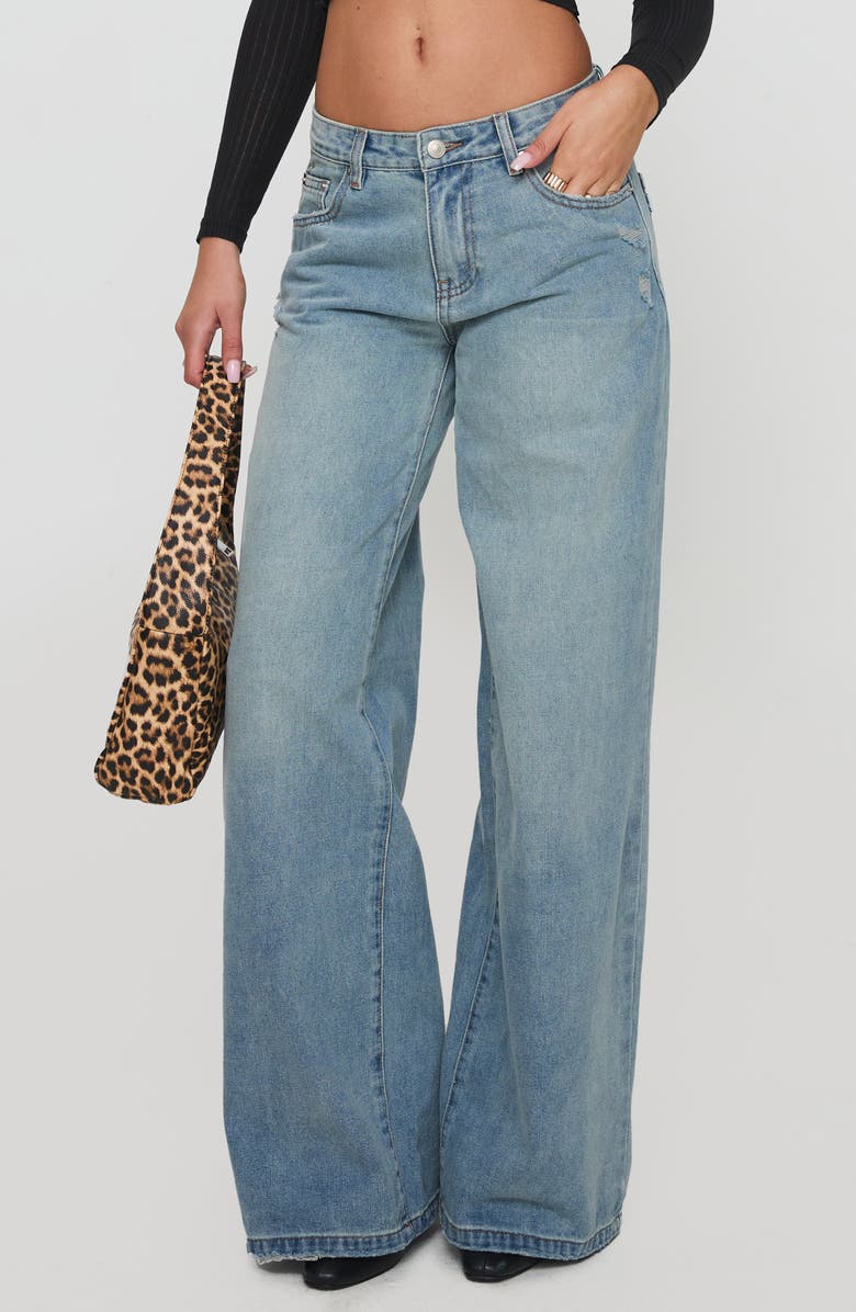 Princess Polly Demie Distressed Low Rise Wide Leg Jeans, Main, color, 