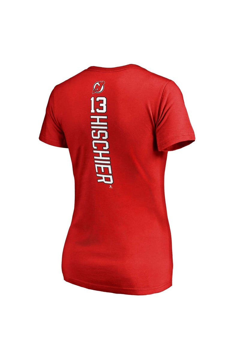 FANATICS Women's Fanatics Branded Nico Hischier Red New Jersey Devils Plus Size Backer Name & Number V-Neck T-Shirt, Alternate, color, 