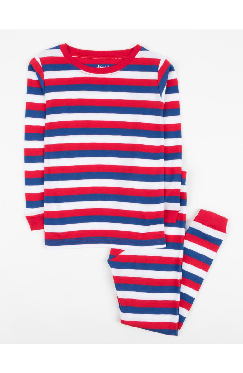 Leveret Two-Piece Printed Cotton Pajamas, Stripes, Animals & Characters, Main, color, Striped Red White & Blue