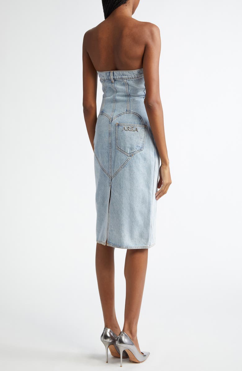 Area Flower Corsage Strapless Denim Dress, Alternate, color, 