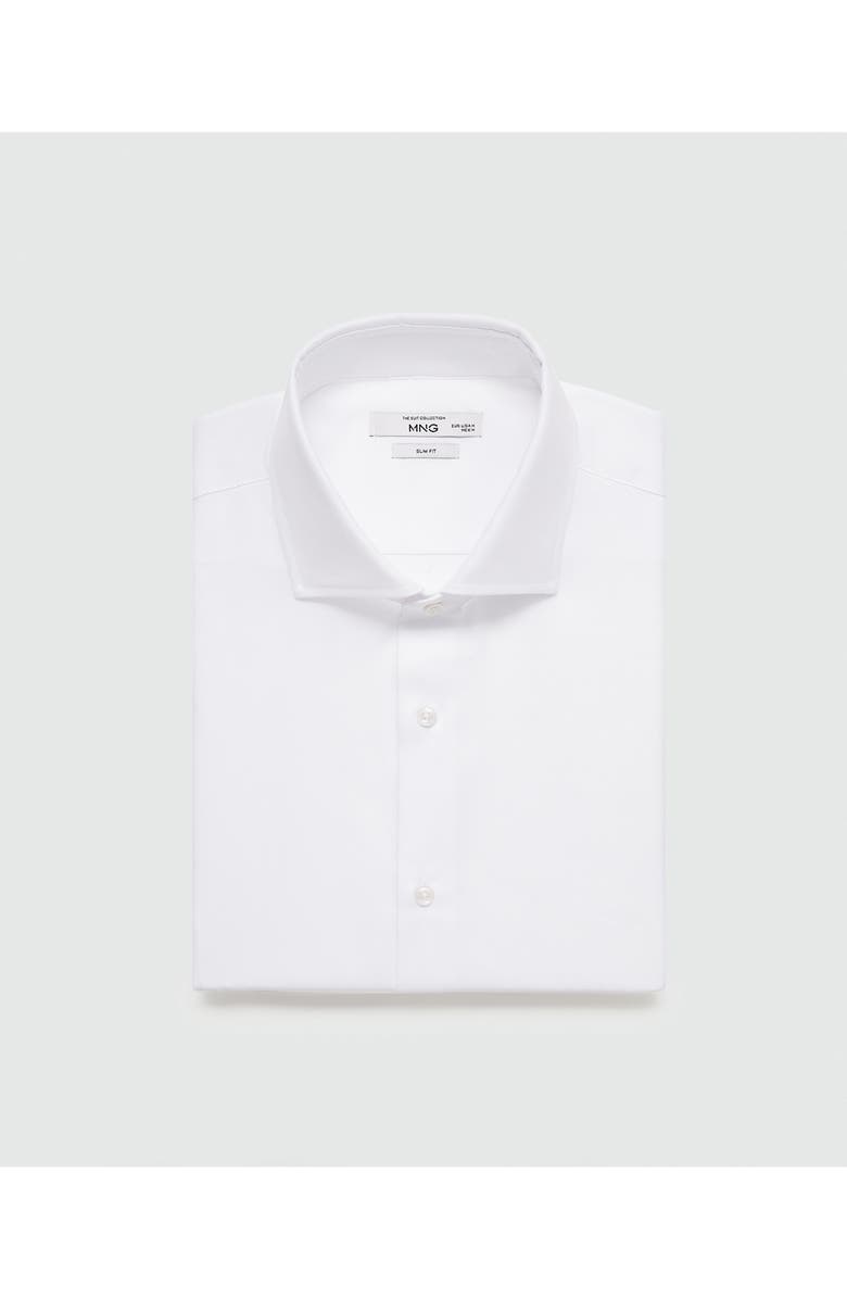 MANGO Slim Fit White Textured Cotton Dress Shirt, Alternate, color, 