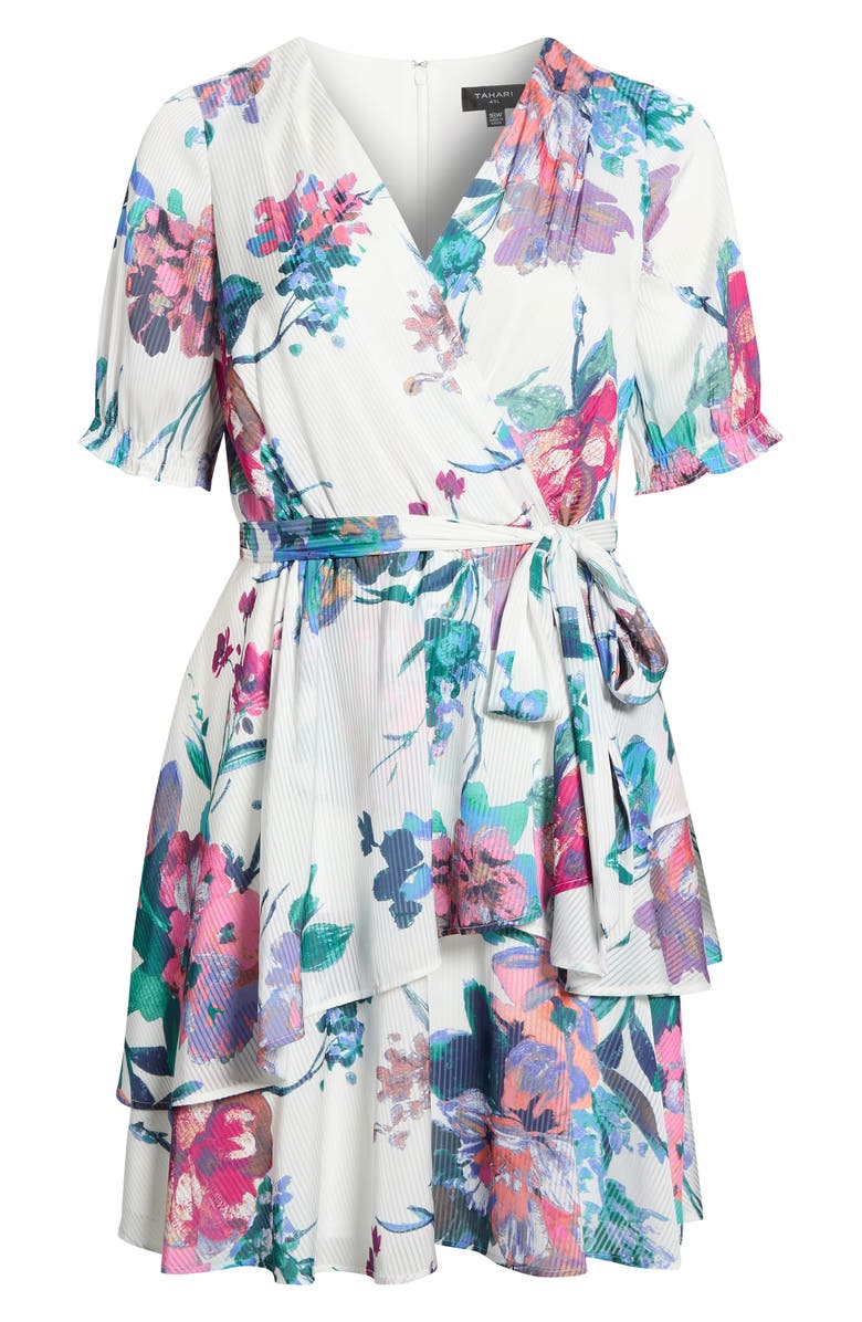 Tahari ASL Shadow Stripe & Floral Print Dress, Alternate, color, Ivory Floral