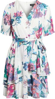 Tahari ASL Shadow Stripe & Floral Print Dress