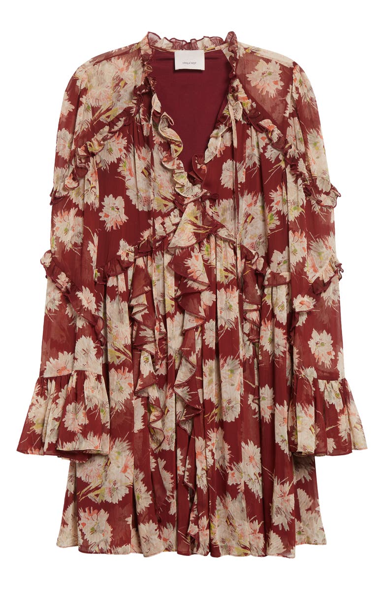Cinq à Sept Mae Floral Print Ruffle Long Sleeve Chiffon Minidress, Alternate, color, Wineberry Multi