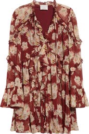 Cinq à Sept Mae Floral Print Ruffle Long Sleeve Chiffon Minidress