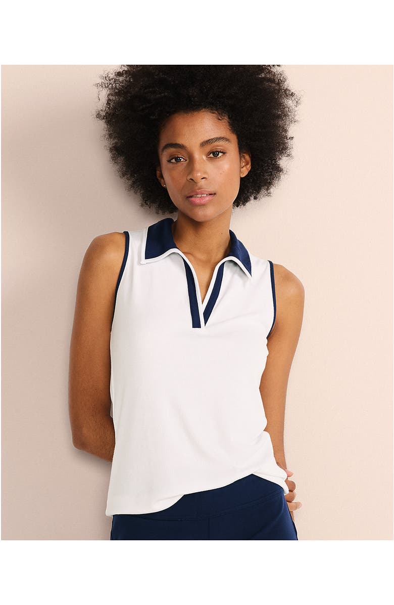 Lands' End Drapey Rib Sleeveless Johnny Collar Polo Shirt, Alternate, color, 