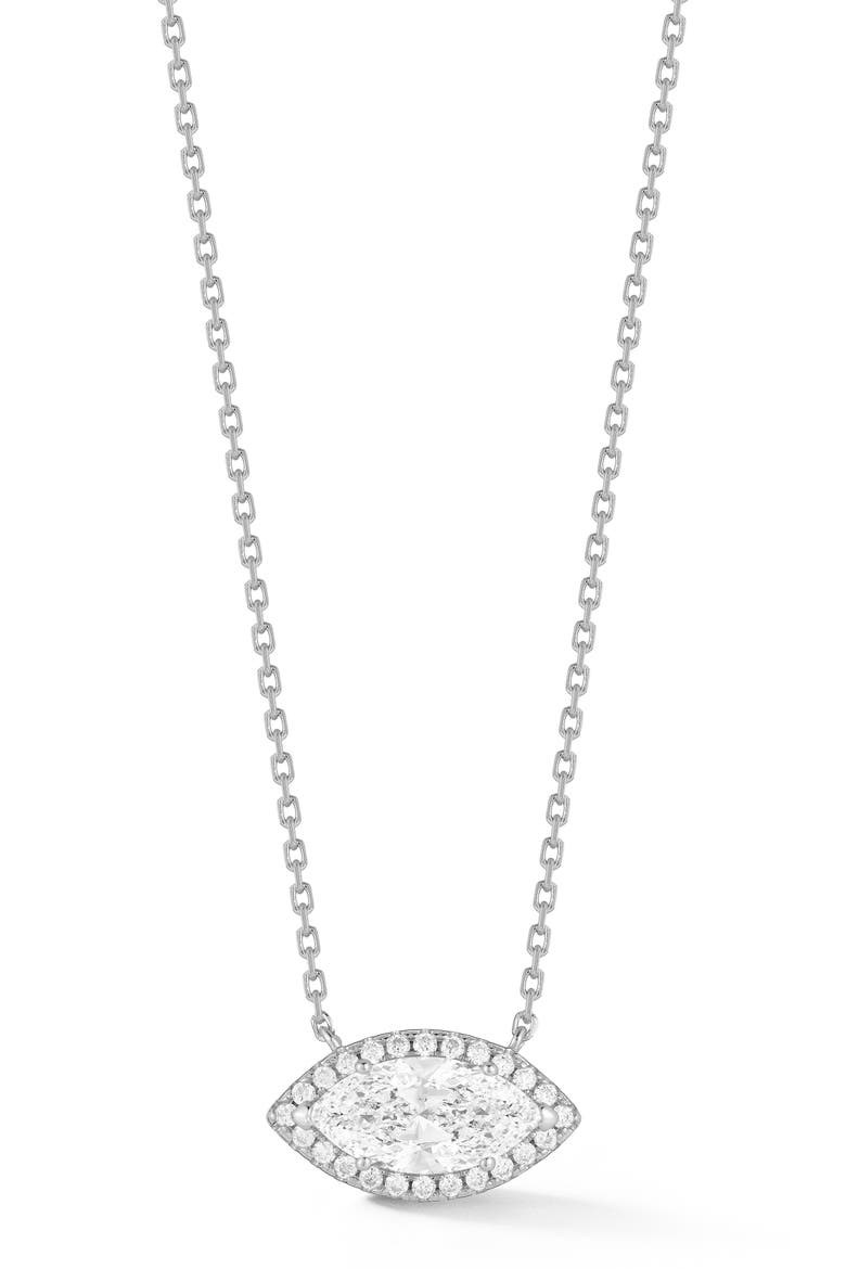 Marquise Cut Moissanite Halo Pendant Necklace, Main, color, SILVER