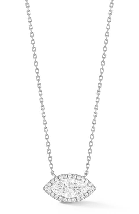 Marquise Cut Moissanite Halo Pendant Necklace