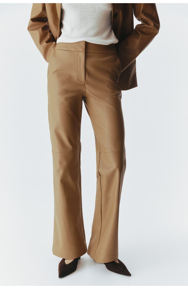 H&M Bootcut Coated Trousers, Alternate, color, Beige