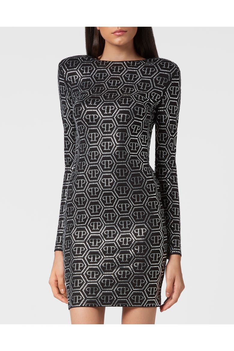 Mini Dress Ls Monogram Women, Main, color, black