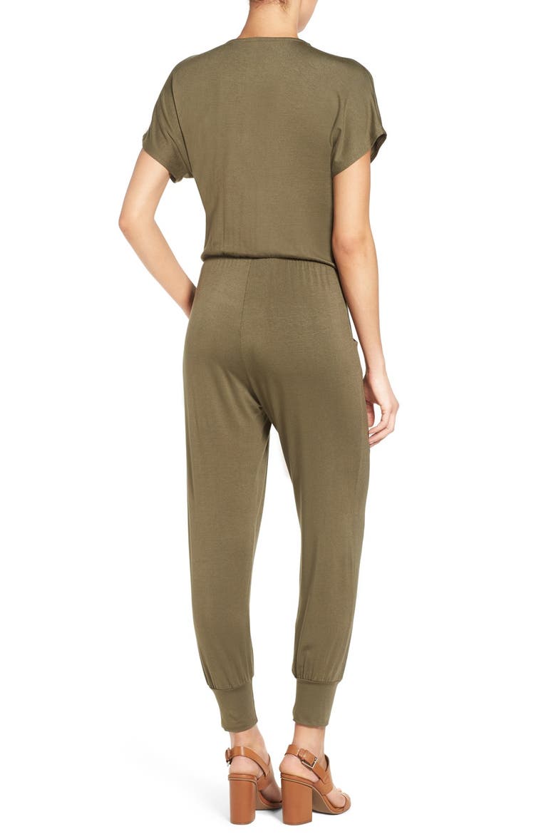 Short Sleeve Wrap Top Jumpsuit, Alternate, color, OLIVE TARMAC
