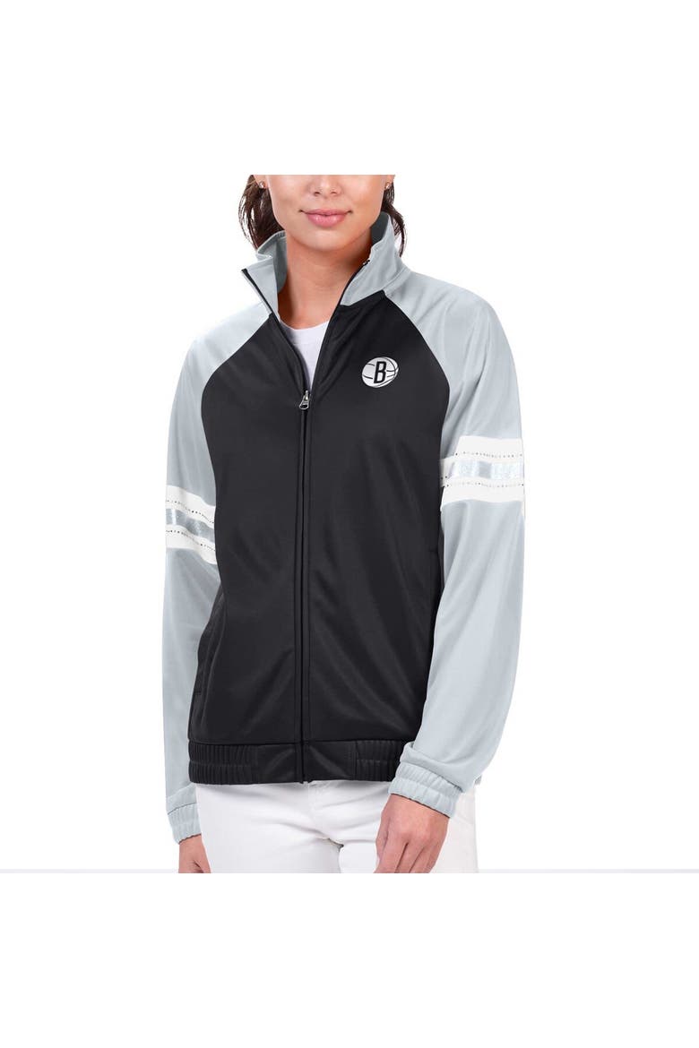 Women's G-III 4Her by Carl Banks Black Brooklyn Nets Main Player Raglan Rhinestone Full-Zip Track Jacket, Main, color, Black