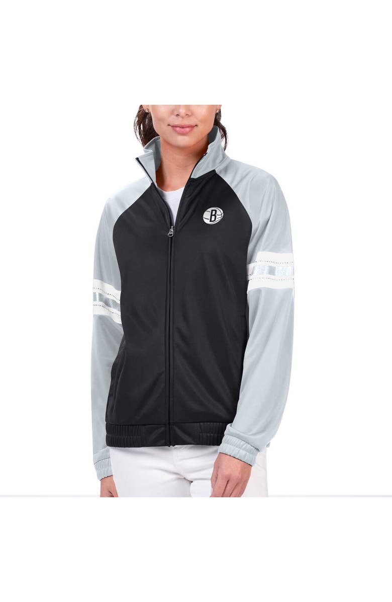 G-III 4HER BY CARL BANKS Women's G-III 4Her by Carl Banks Black Brooklyn Nets Main Player Raglan Rhinestone Full-Zip Track Jacket, Main, color, Black