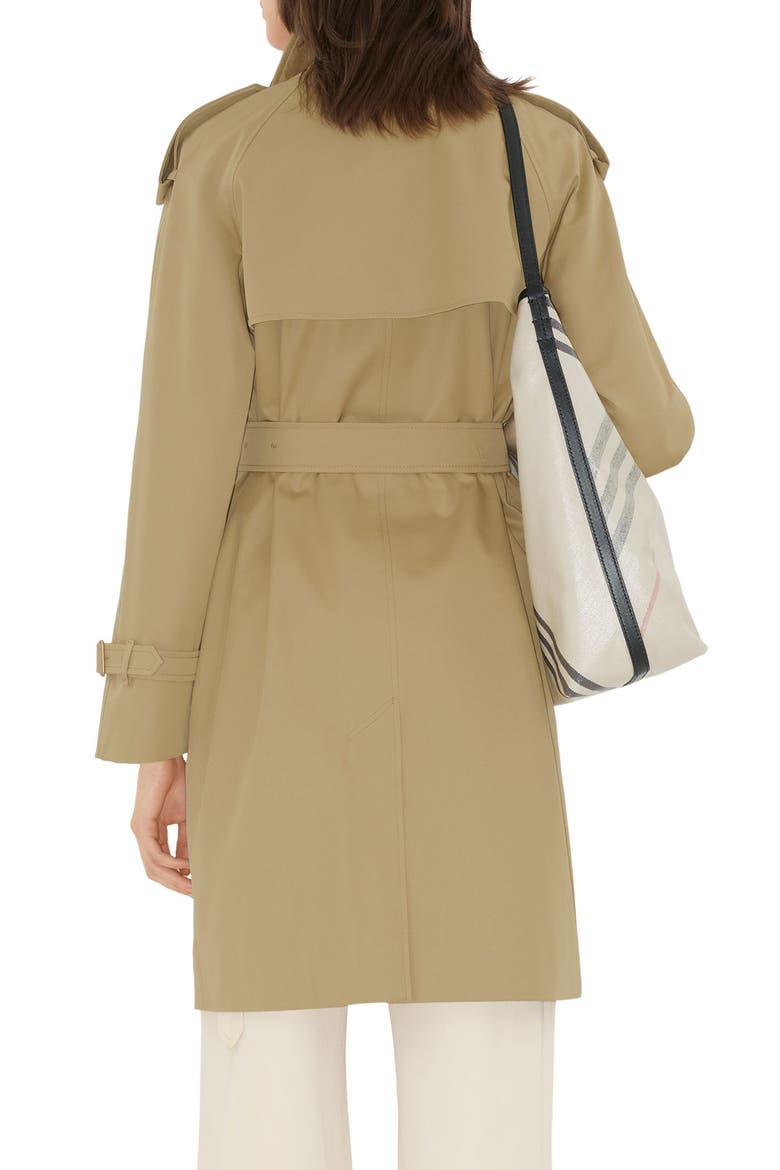 Castleford Check Collar Shower Resistant Cotton Gabardine Short Trench Coat, Alternate, color, HAMPER