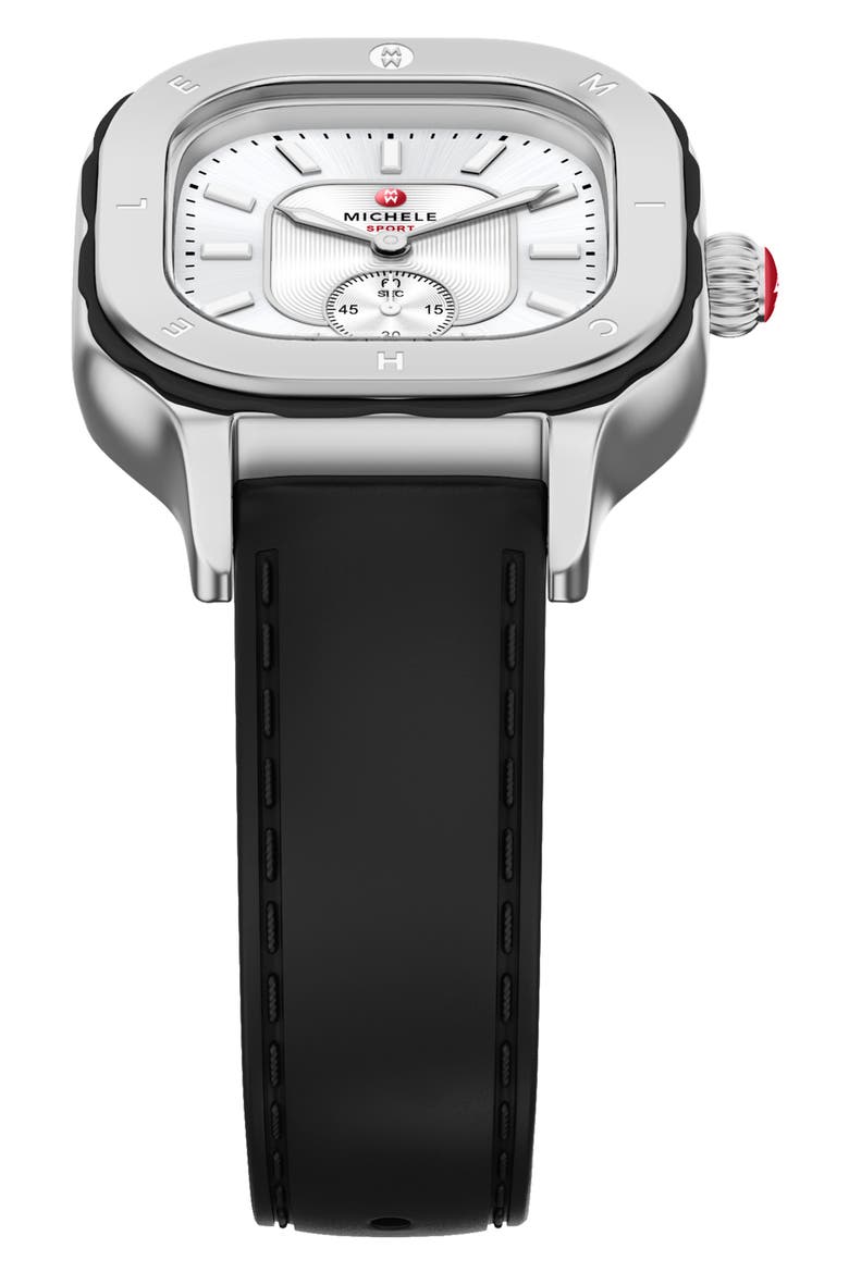 Meggie Sport Chalk Silicone Strap Watch, 33mm, Alternate, color, BLACK/ SILVER
